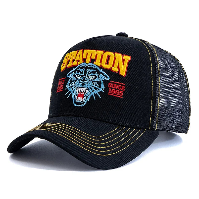 Tiger Head Embroidered Mesh Baseball Cap