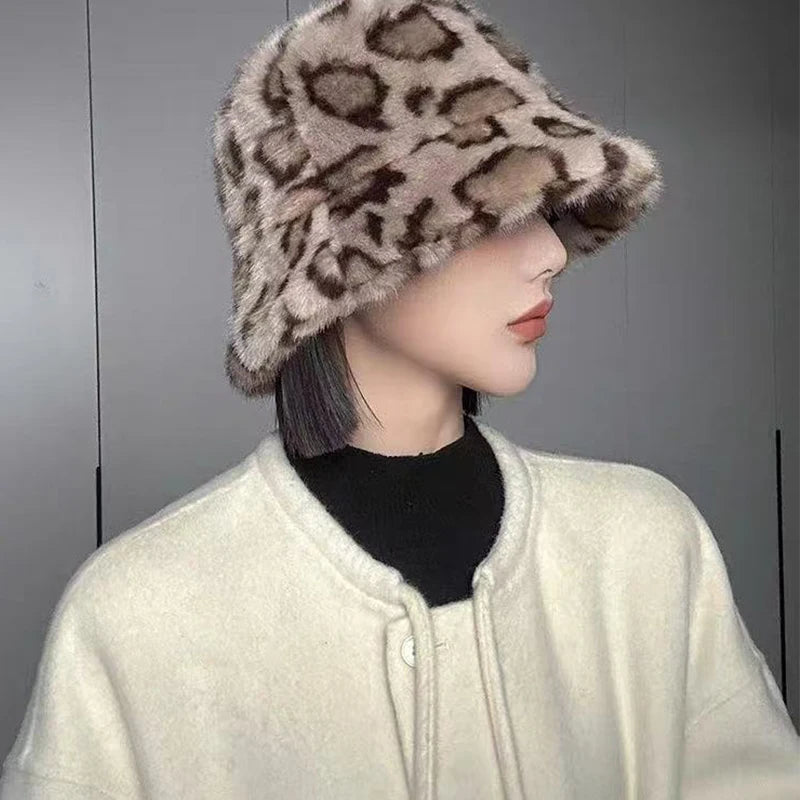 Luxury Fluffy Leopard Faux Fur Bucket Hat