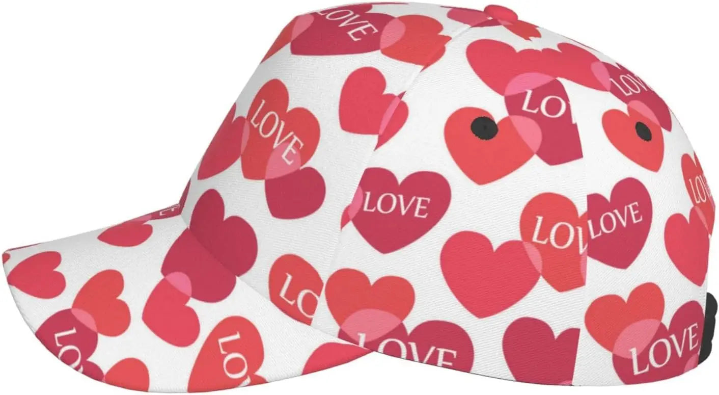 Valentines Red Hearts Adjustable Baseball Cap