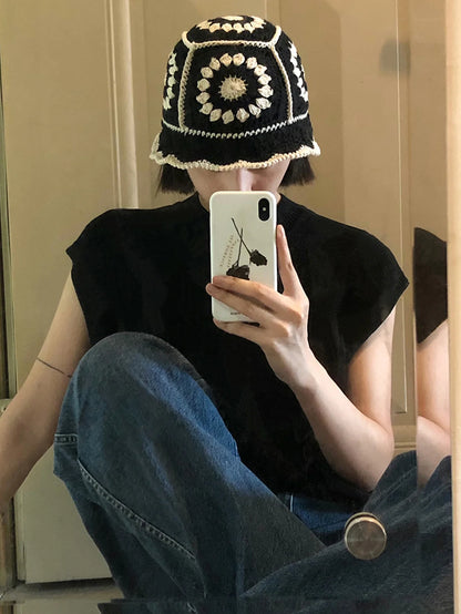 Handmade Crochet Flower Cotton Knitted Bucket Hat