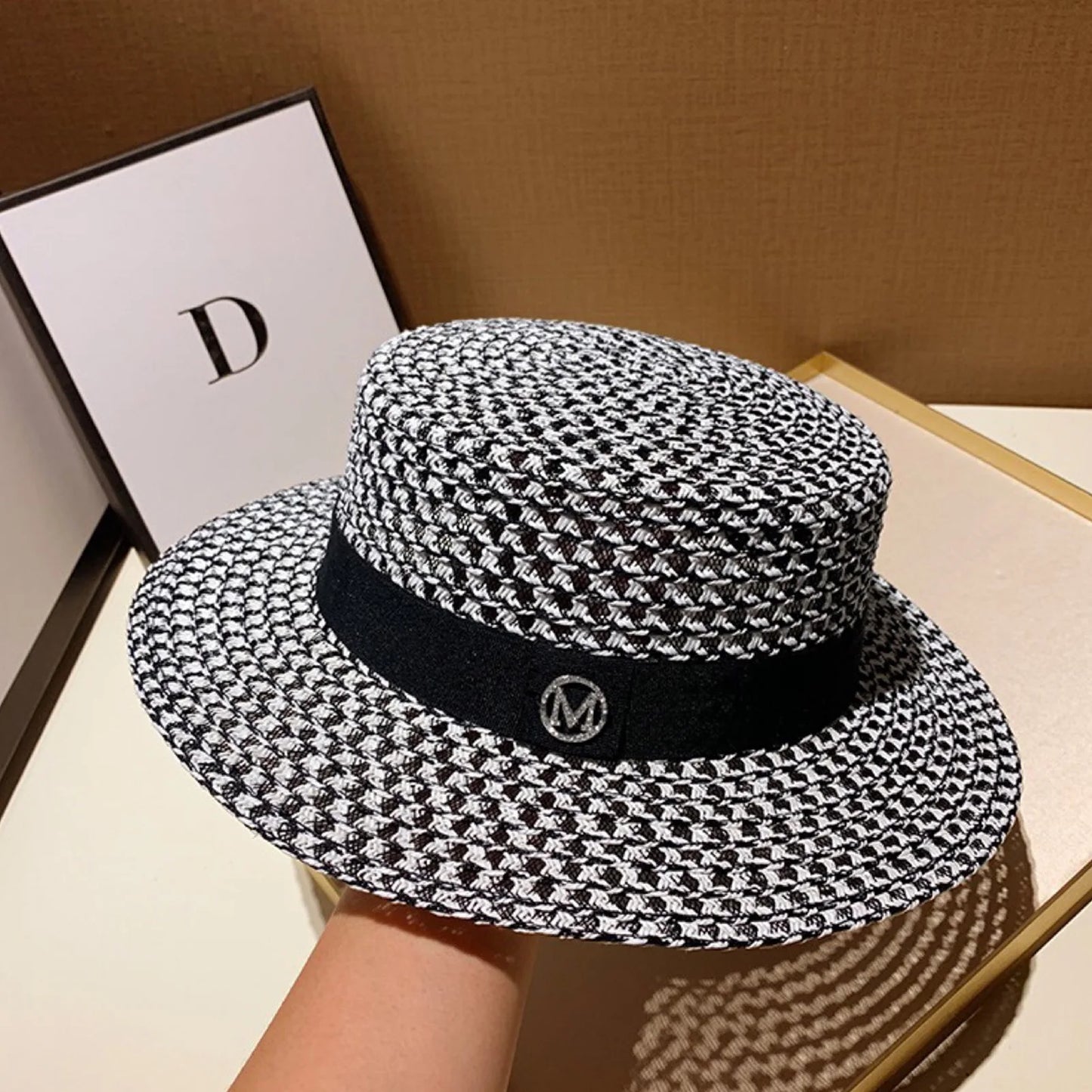 French Vintage Rhinestone Straw Bucket Hat