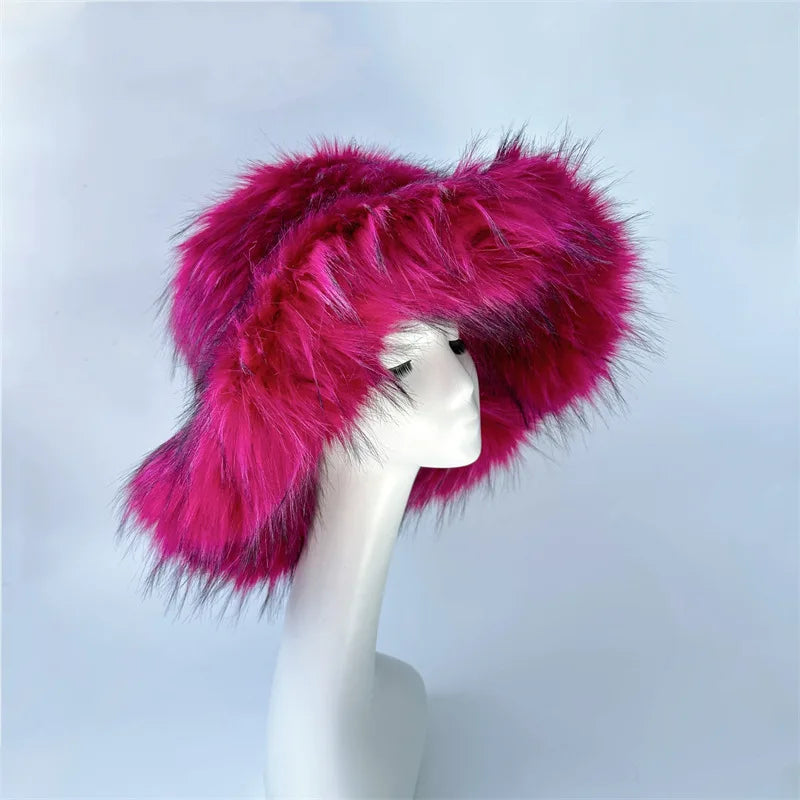 Fluffy Faux Fur Y2K Winter Bucket Hat
