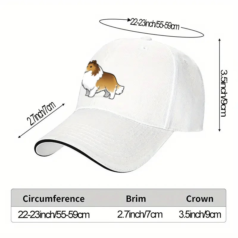 Cartoon Rough Collie Printed Adjustable Baseball Cap