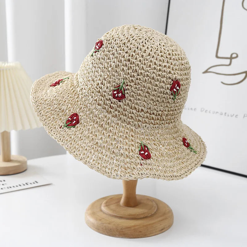 Summer Hat Women Strawberry Pattern Sunscreen