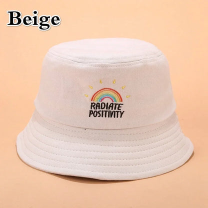 New Unisex Foldable Embroidered Bucket Hat Rainbow Print