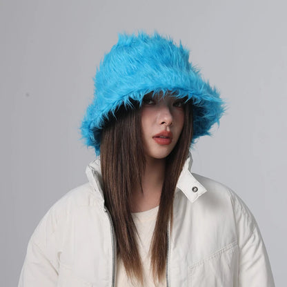 Leopard Fur Plush Autumn Winter Bucket Hat