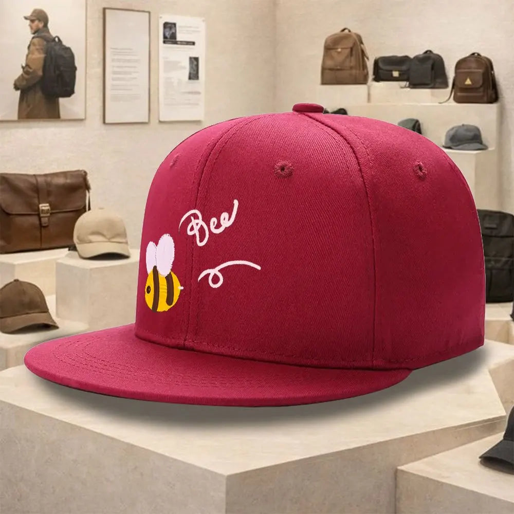 Bee Graphic Streetwear Flat Brim Snapback Cap