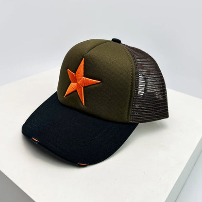 Five Pointed Star Embroidered Color Block Baseball Hat