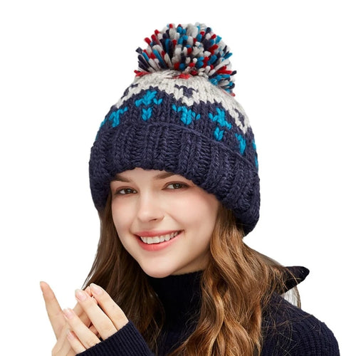 Cute Embroidered Pompom Winter Knit Bucket Hat