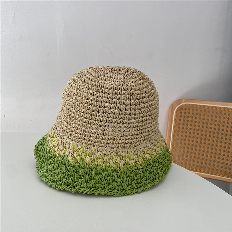 Women's Colorful Straw Woven Bucket Hat