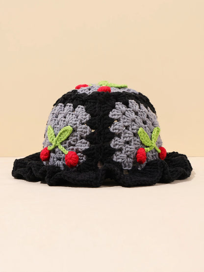 Retro Cherry Handmade Crochet Winter Bucket Hat
