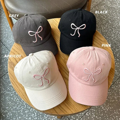 Women Bowknot Embroidered Cotton Baseball Cap