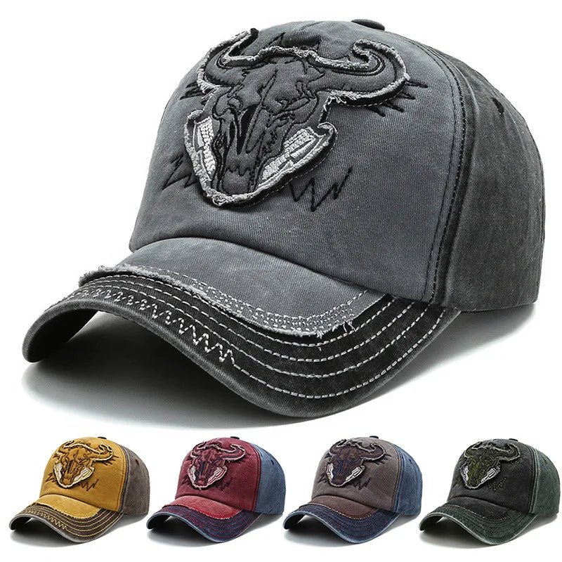 Vintage Bull Head Embroidery Snapback Baseball Cap