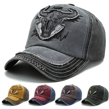 Vintage Bull Head Embroidery Snapback Baseball Cap