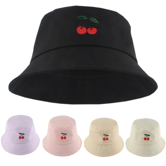 Cherry Embroidered Cartoon Summer Bucket Hat