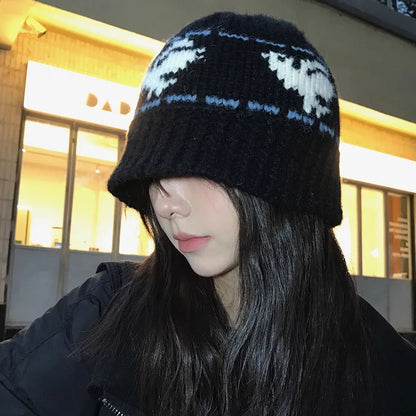 Korean Retro Jacquard Wool Bucket Hat