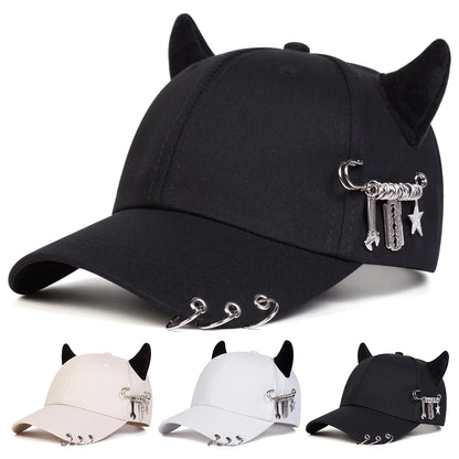 Unisex Iron Ring Cow Horn Baseball Cap