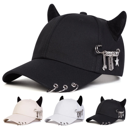 Unisex Iron Ring Cow Horn Baseball Cap