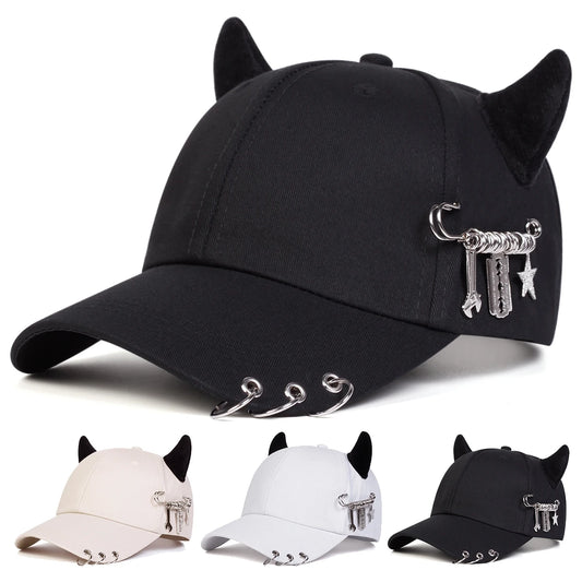 Unisex Iron Ring Cow Horn Baseball Cap