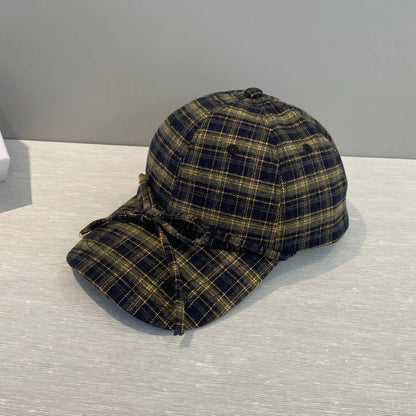Woolen Check Bow Baseball Cap