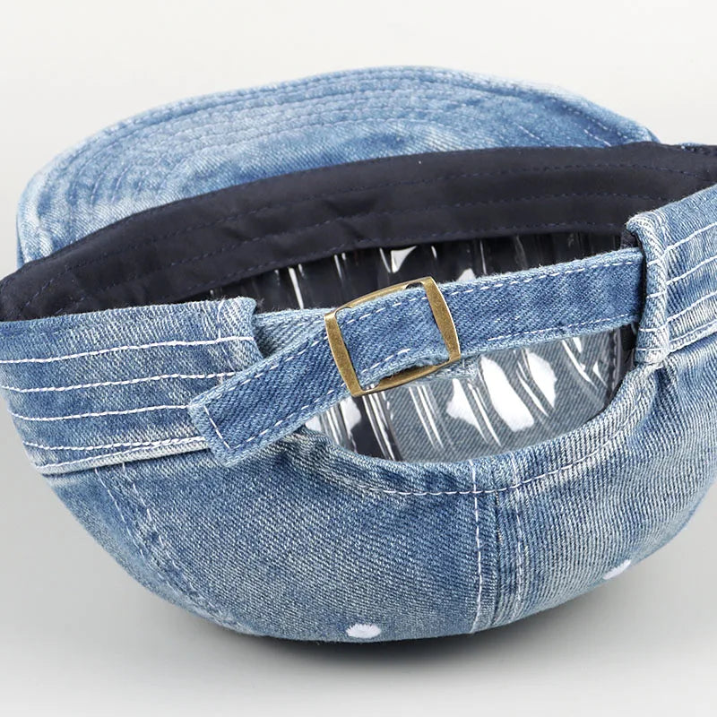 Korean Japanese Vintage Denim Short Brim Snapback Cap