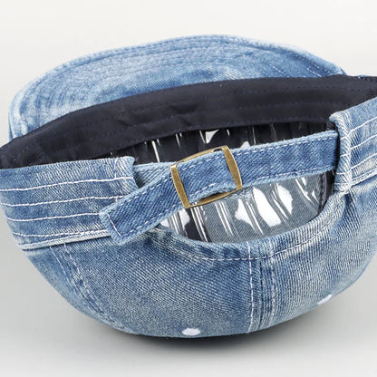 Korean Japanese Vintage Denim Short Brim Snapback Cap