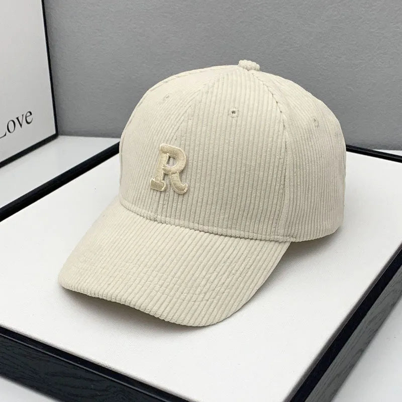 Fashion Corduroy Baseball Cap Ladies Letter R Snapback Hat