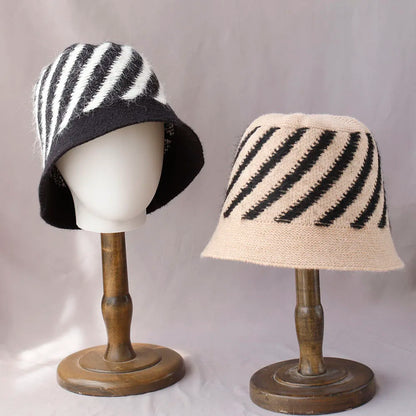 Women's Striped Wool Knitted Bucket Hat