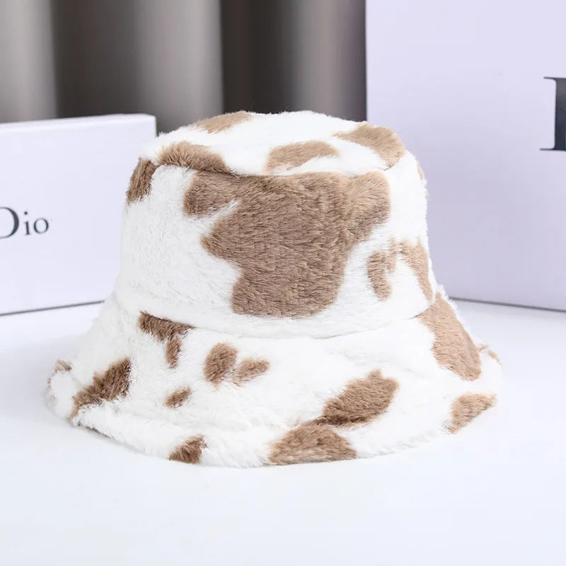 Cow Pattern Plush Bucket Hat