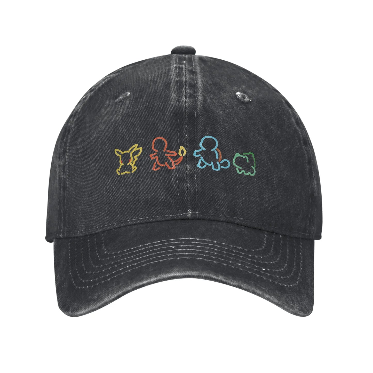 Pokemon Pikachu Bulbasaur Distressed Denim Baseball Cap
