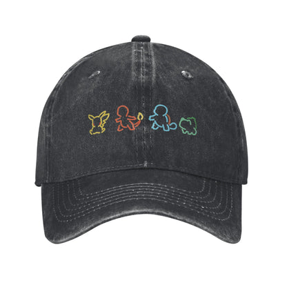 Pokemon Pikachu Bulbasaur Distressed Denim Baseball Cap