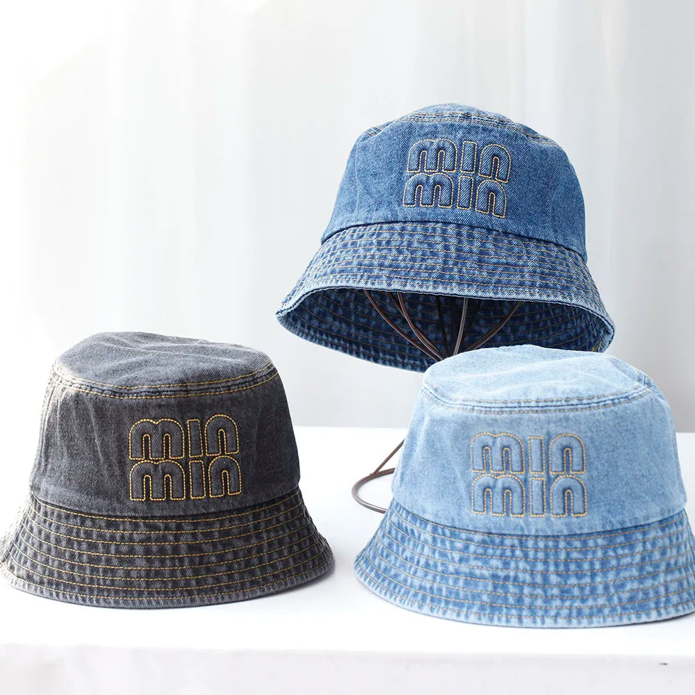 Cool Blue Cowboy Denim String Summer Bucket Hat
