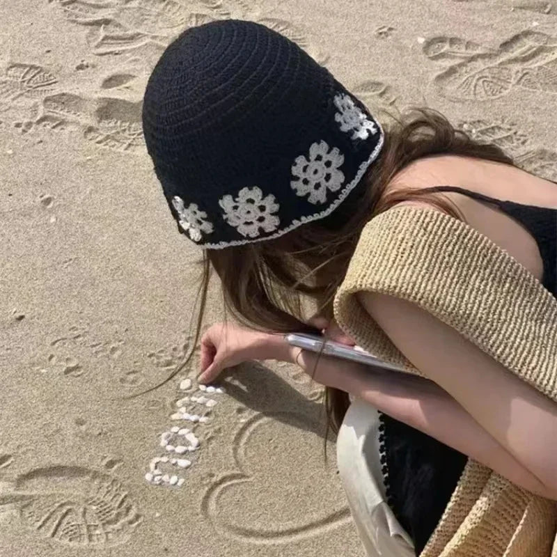 Knitted Floral Crochet Outdoor Travel Women Bucket Hat