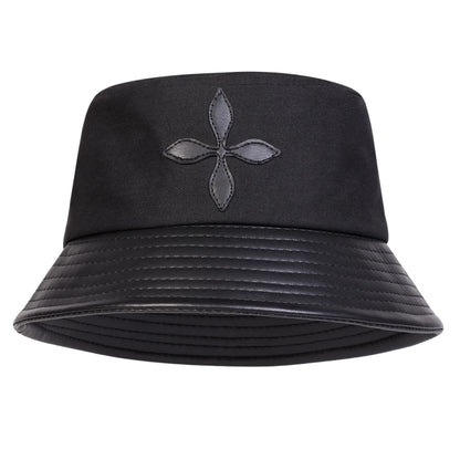 Unisex Cross Flower Label Personality Pu Leather Splice Bucket Hats