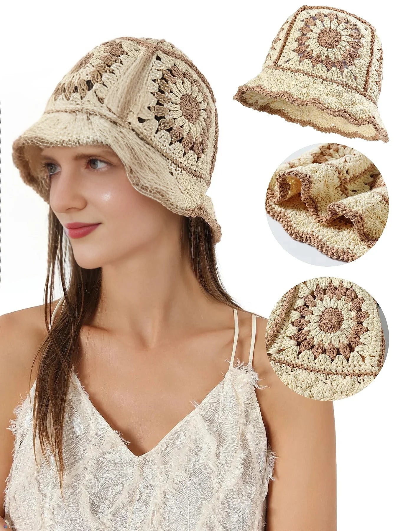 Handmade Crochet Floral Knit Foldable Bucket Hat