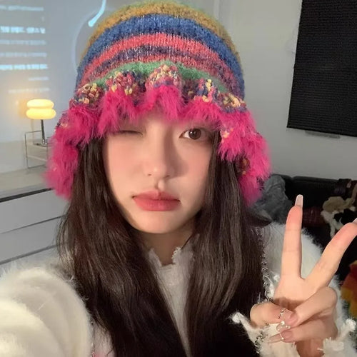 Red Crochet Fruit Knit Bucket Hat