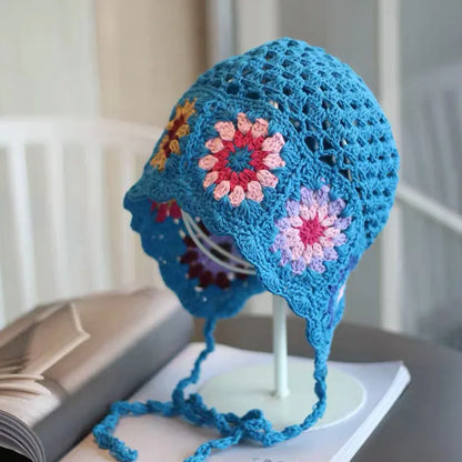 Japanese Handmade Crochet Flower Retro Knitted Bucket Hat