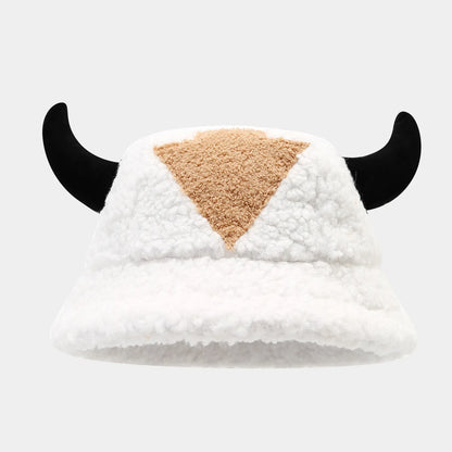 Creative Horn Ear Lambswool Plush Bucket Hat