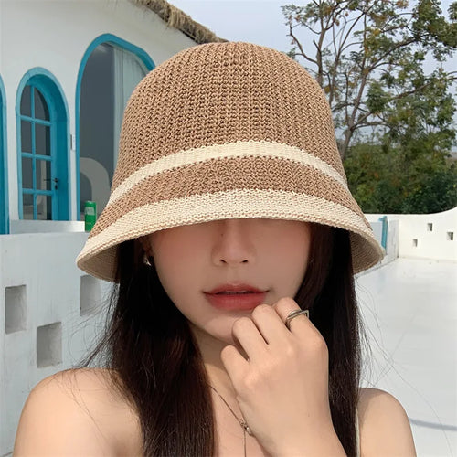 Harajuku Style Knitted Outdoor Unisex Summer Bucket Hat