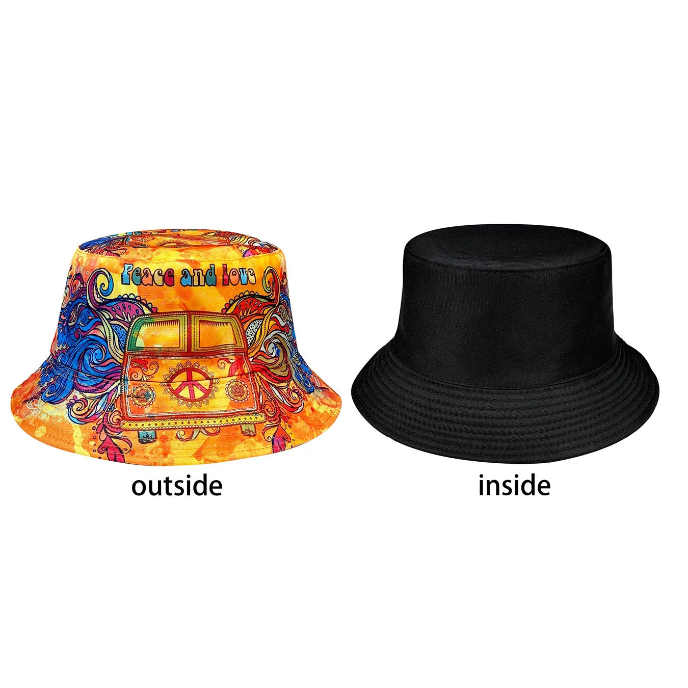 Peace and Love Reversible Colorful Bucket Hat