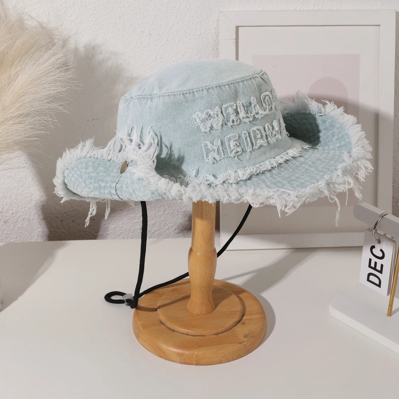 Washed Letter Wide Brim Fisherman Hat