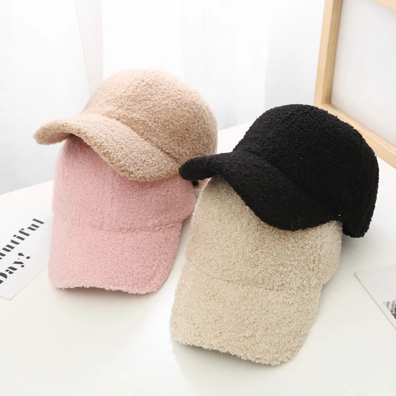 Women's Plush Lamb Wool Baseball Cap