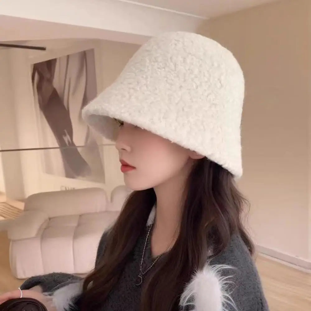Soft Plush Winter Warm Retro Women Bucket Hat