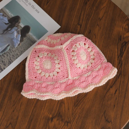 Hollow Crochet Knit Foldable Floppy Beach Bucket Hat