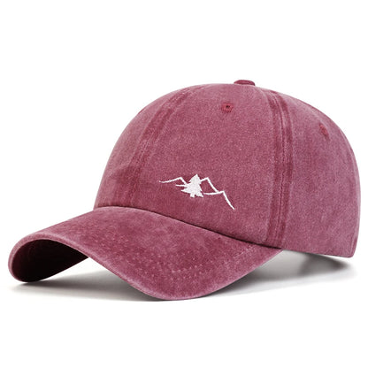 Unisex Mountain Embroidery Wash Baseball Caps