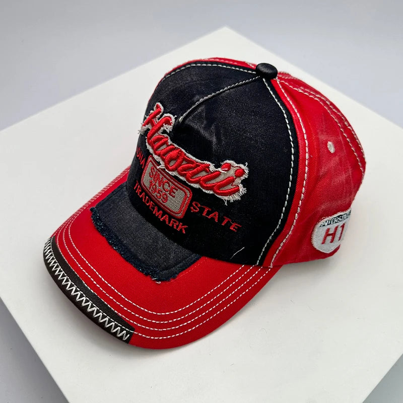 Korean Vintage Washed Embroidered Letter Baseball Cap