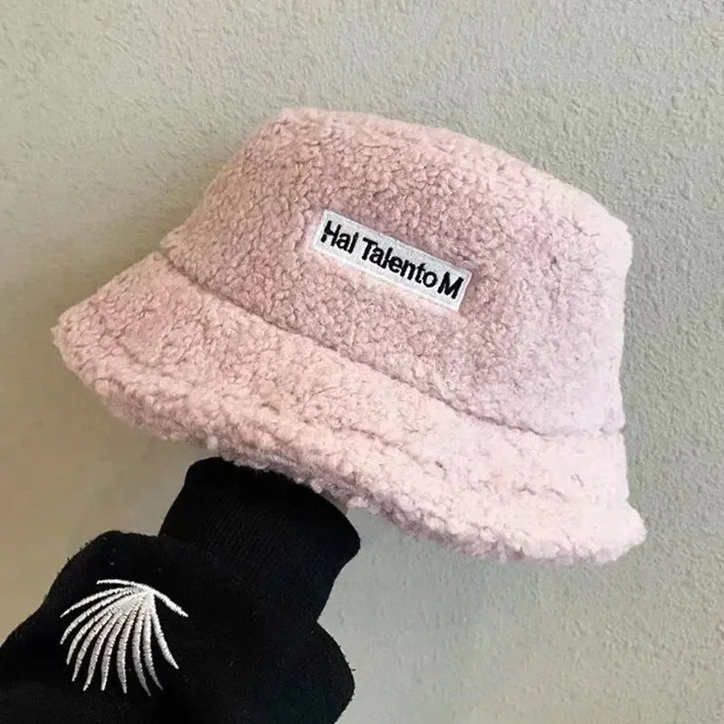 Korean Japanese Lamb Wool Retro Bucket Hat