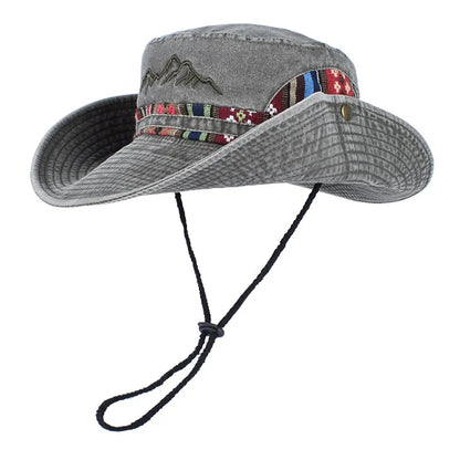 Vintage Embroidered Wide Brim Bucket Hat Unisex