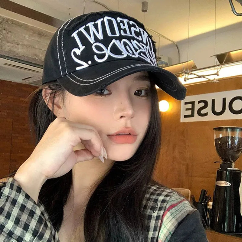 Wide Brim Letter Embroidered Baseball Cap