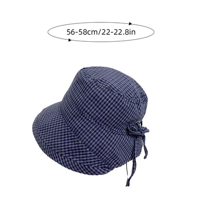 Korean Plaid Foldable Big Brim Summer Bucket Hat
